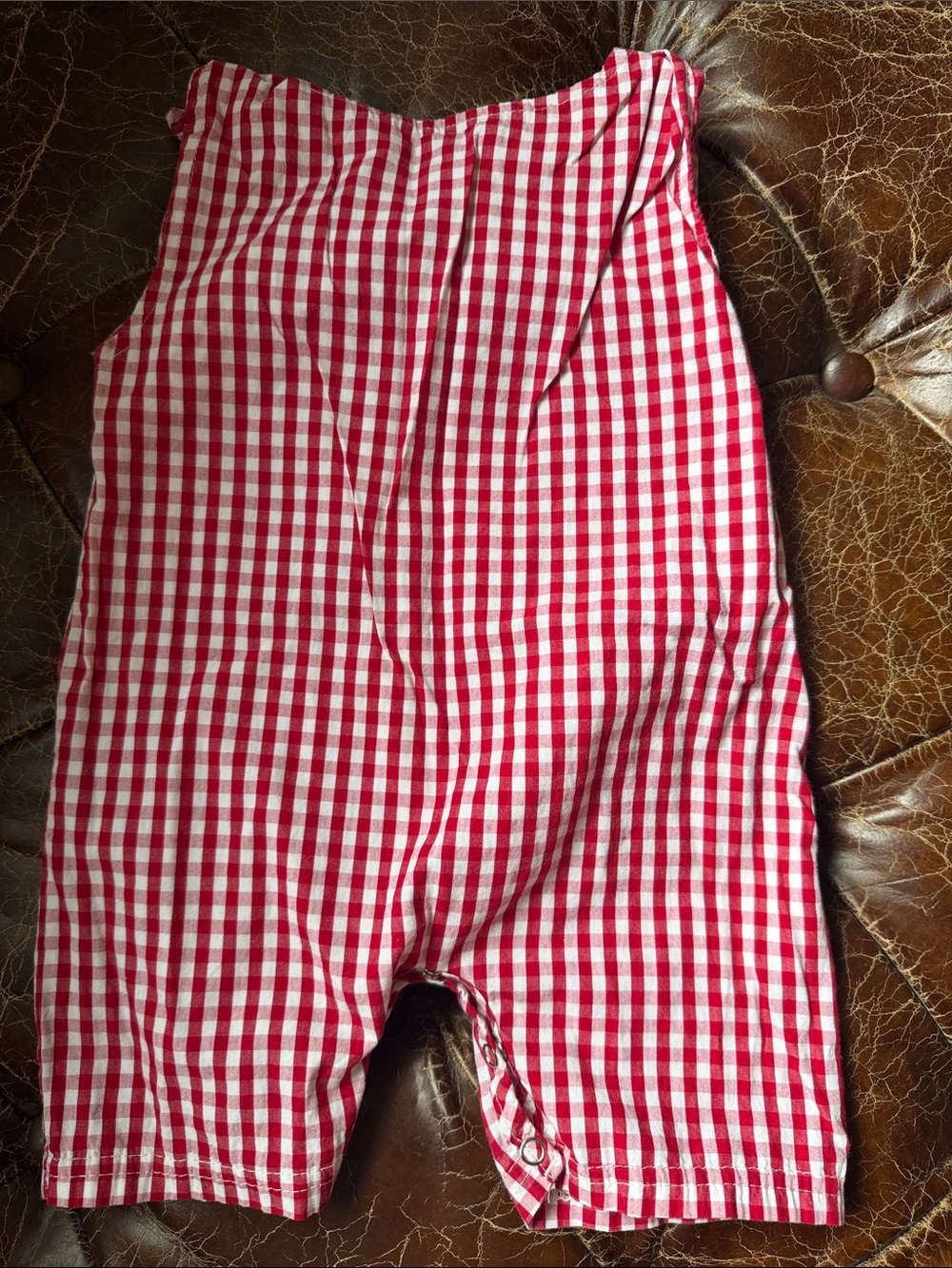 Red Gingham Cow Applique Kids Overalls - Picture 3 of 4